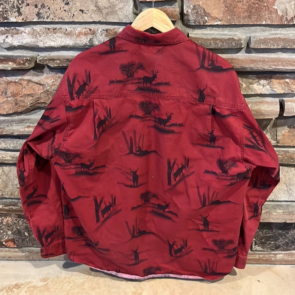 Columbia River Lodge Red Elk Print Cotton Outdoor Long Sleeve Shirt - Picture 6 of 8